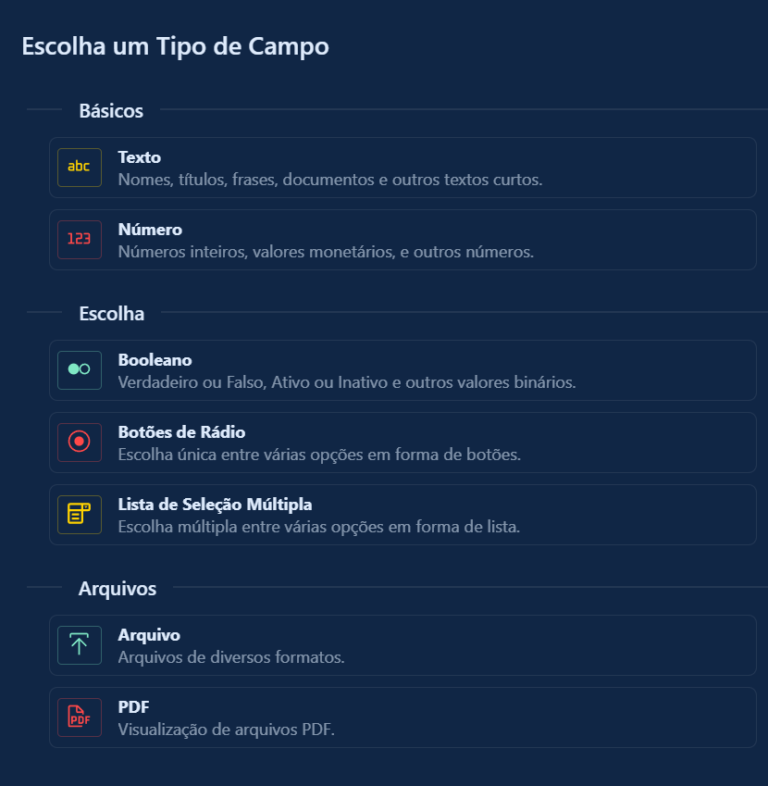 Tipos de campos no ENSPACE